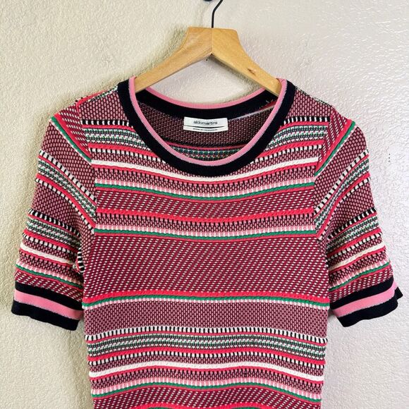 Anthropologie Aldo Martins Alice Stripe Knit Dress Womens Medium Pink Red Ruffle - Picture 4 of 15